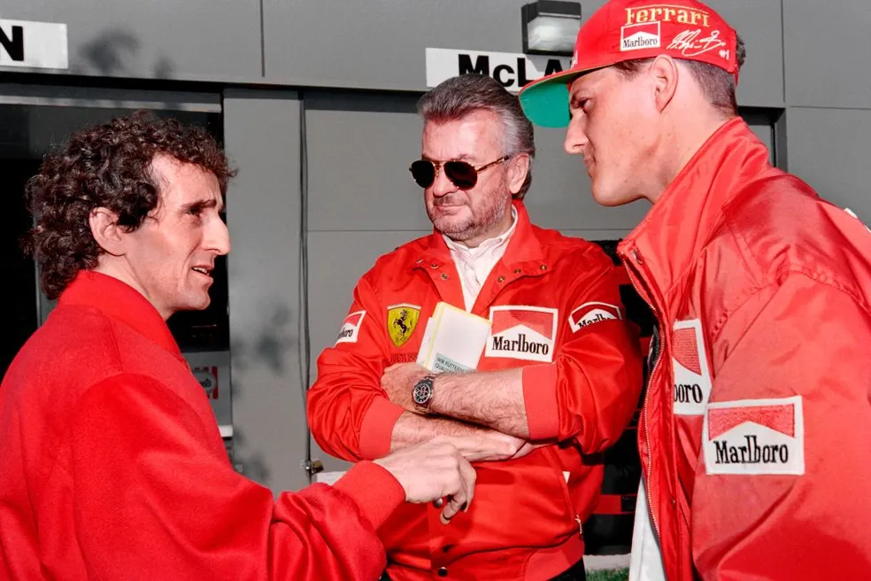 Alain Prost e Schumacher na Ferrari. Foto: Divulgação / Internet